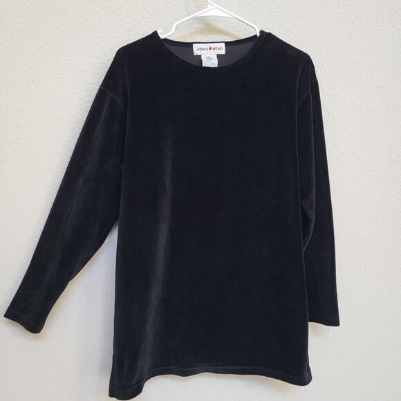 Jones Wear Tops - Vintage Velour Top 90s Jones Wear Womens Medium Black Long Sleeve Oversize